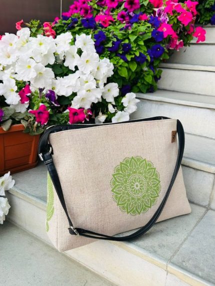 Jute bag with screen print & adjustable belt